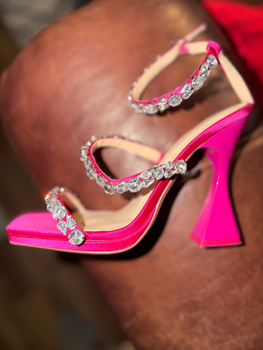 Betsey Johnson Fuchsia Rhinestone Strap High Heels Size 7 M - Picture 4 of 5
